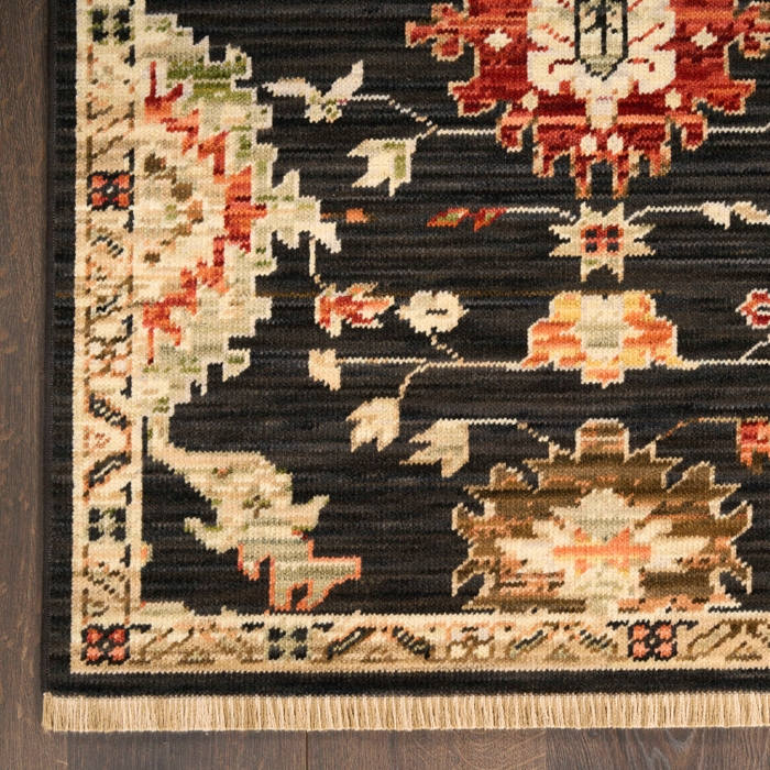 Antique Bloom Anb01 Black Area Rug