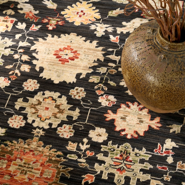 Antique Bloom Anb01 Black Area Rug