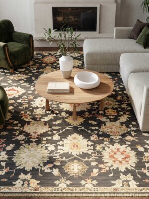 Antique Bloom Anb01 Black Area Rug