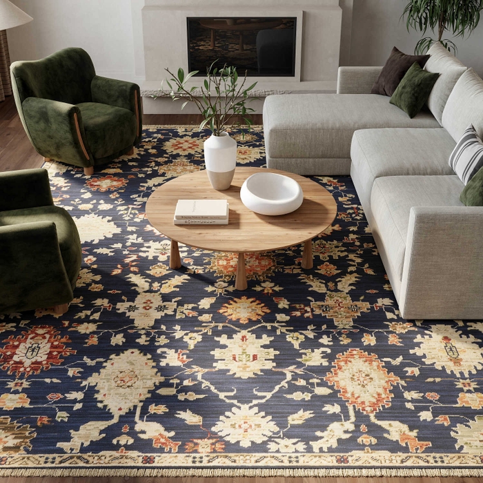 Antique Bloom Anb01 Navy Area Rug