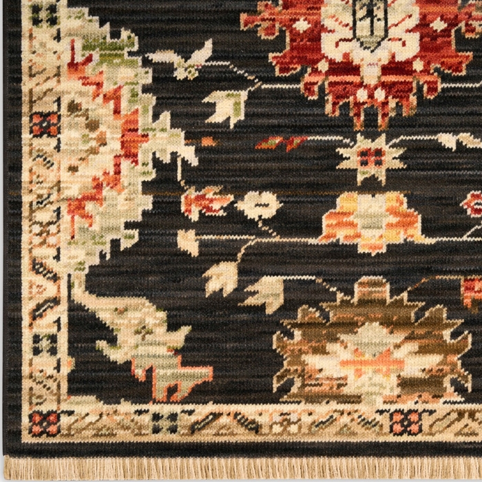 Antique Bloom Anb01 Black Area Rug